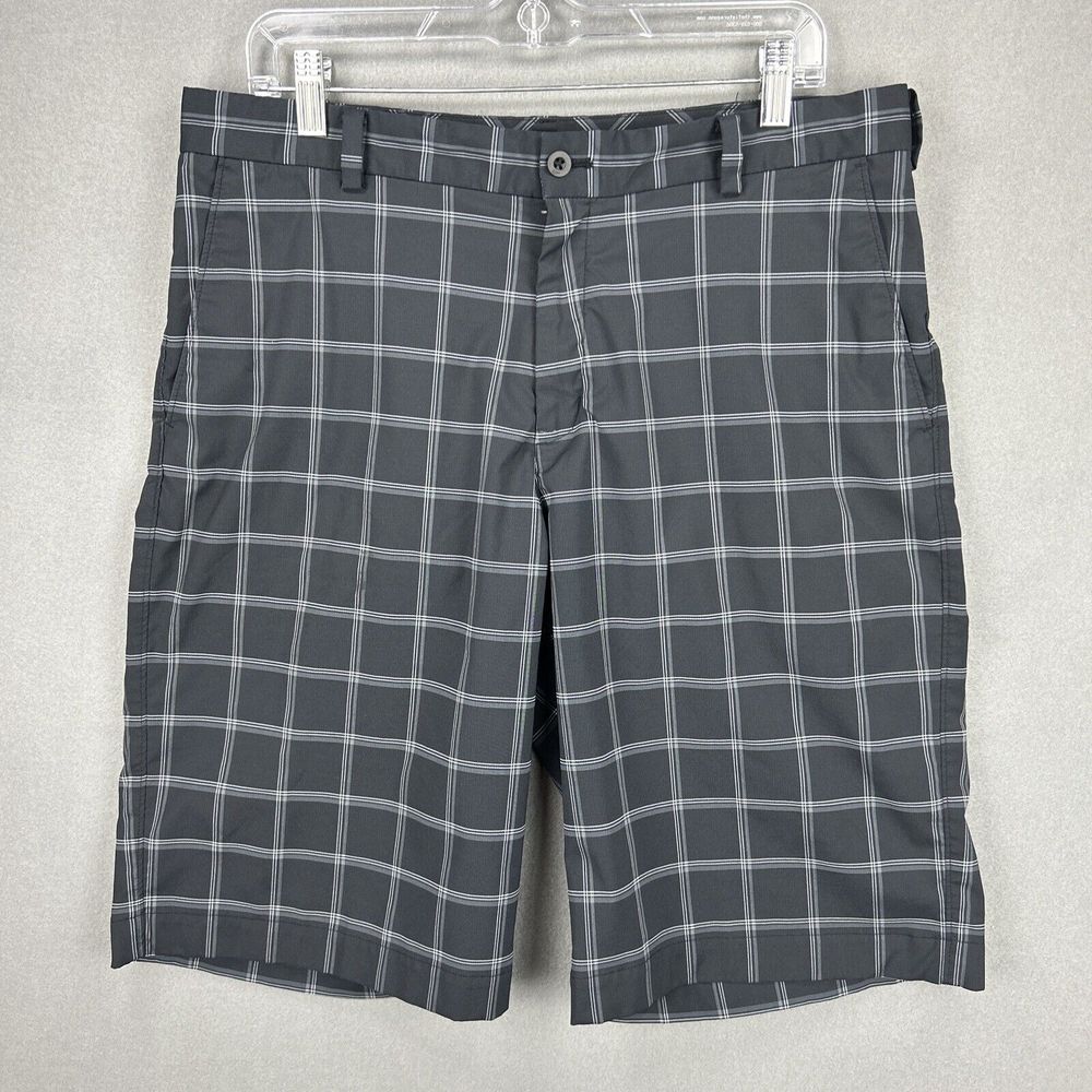 Nike Golf Shorts Mens‎ 34 Black Plaid Wicking Performance Logo Classic